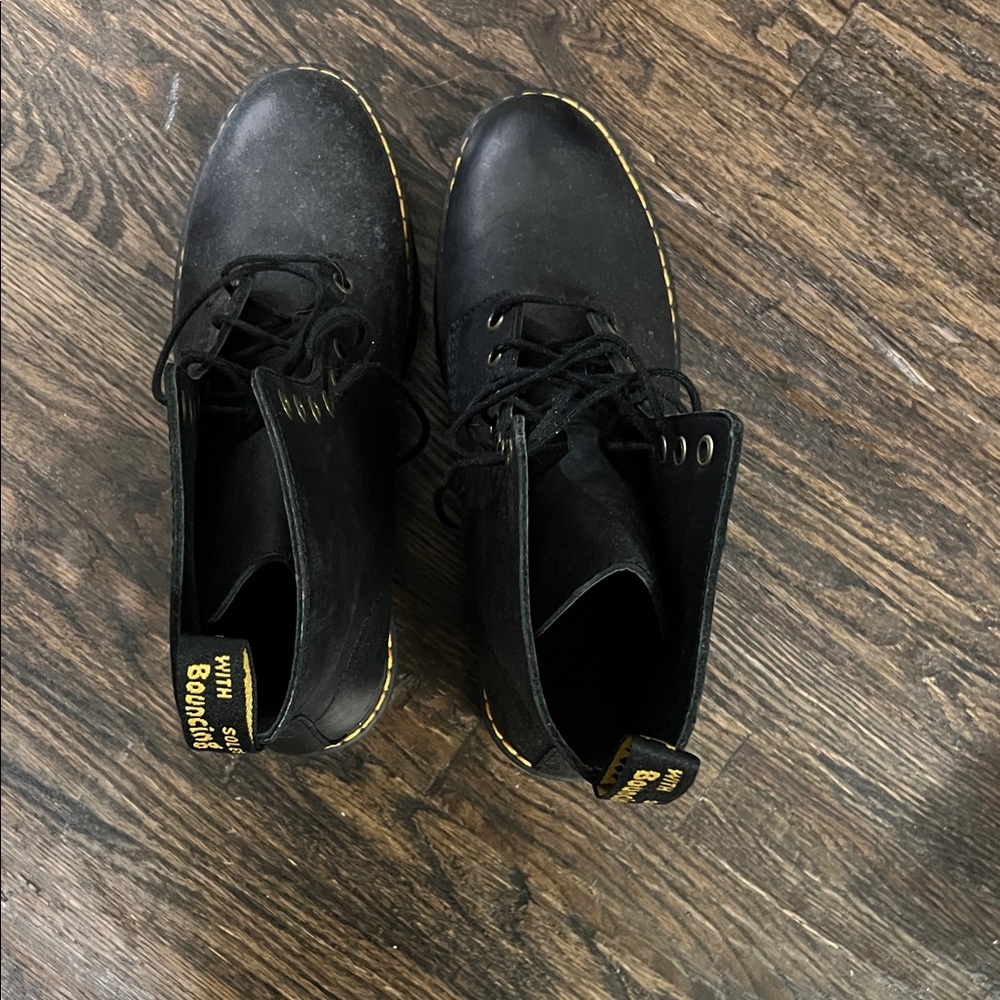 Dr. Martens Black Lace-Up Boots with Yellow Accents